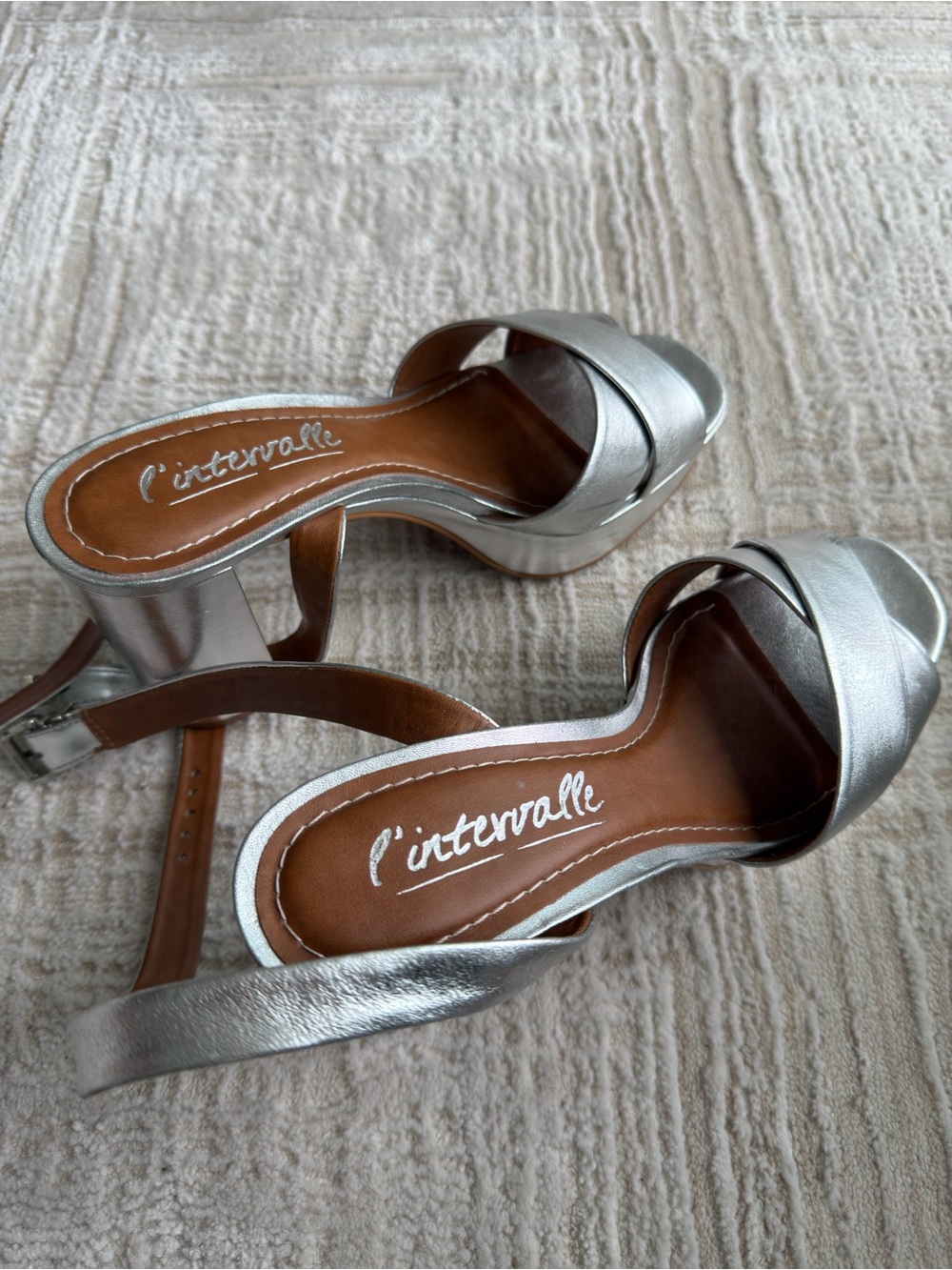L’Intervalle Silver Platform Block Heel Slingback Sandals - Picture 7 of 8